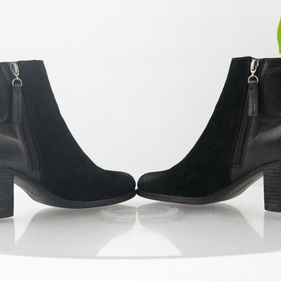 Clarks Womens Palma Rylie Boot Size 7.5 Black Suede Leather Block Heel Bootie - Picture 8 of 13